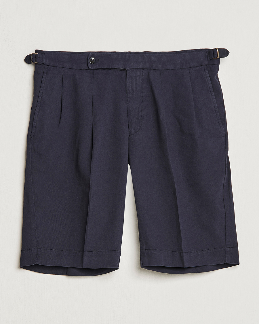 Uomini | Pantaloncini | Incotex | Pleated Chinolino Shorts Navy