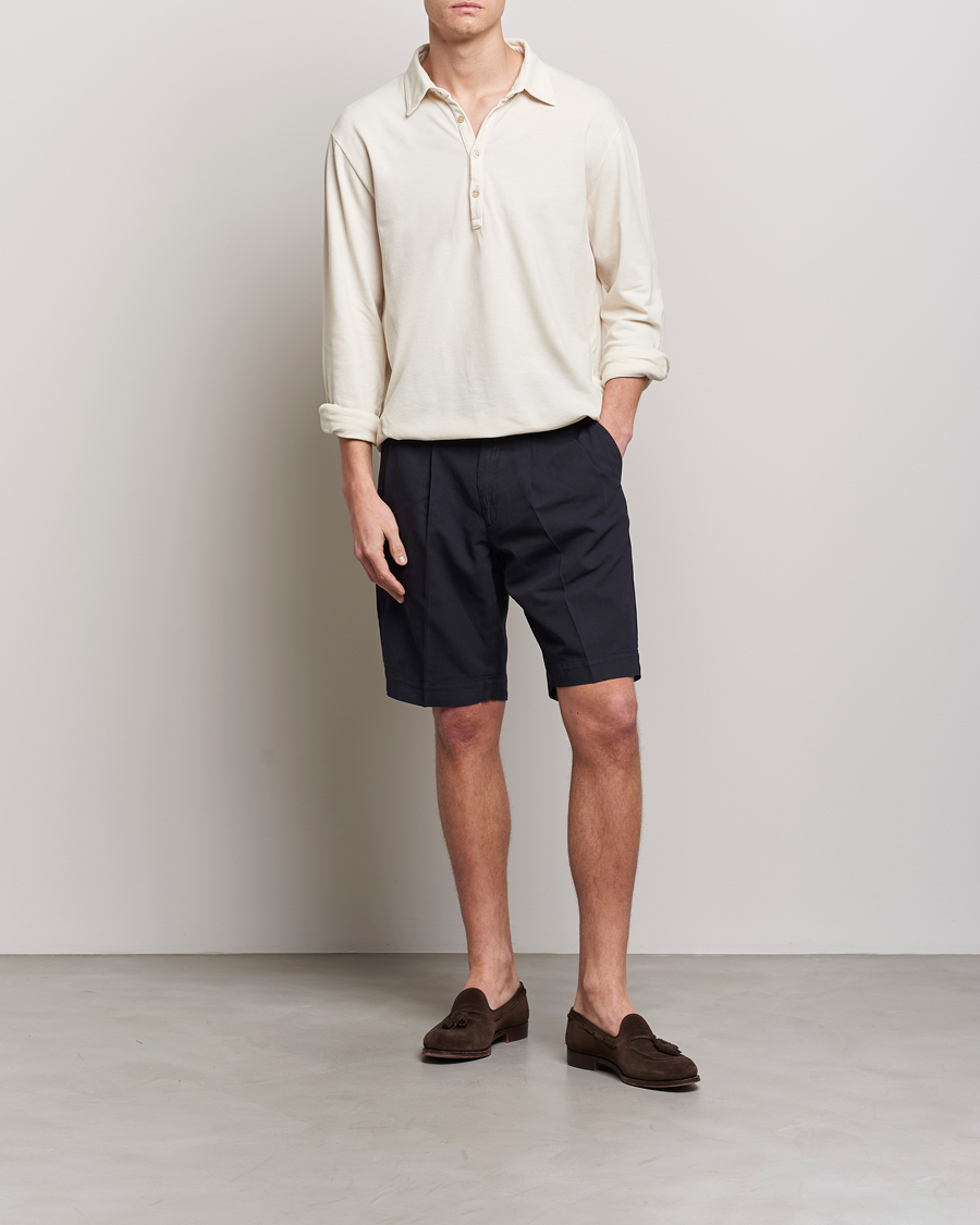 Uomini | Pantaloncini | Incotex | Pleated Chinolino Shorts Navy
