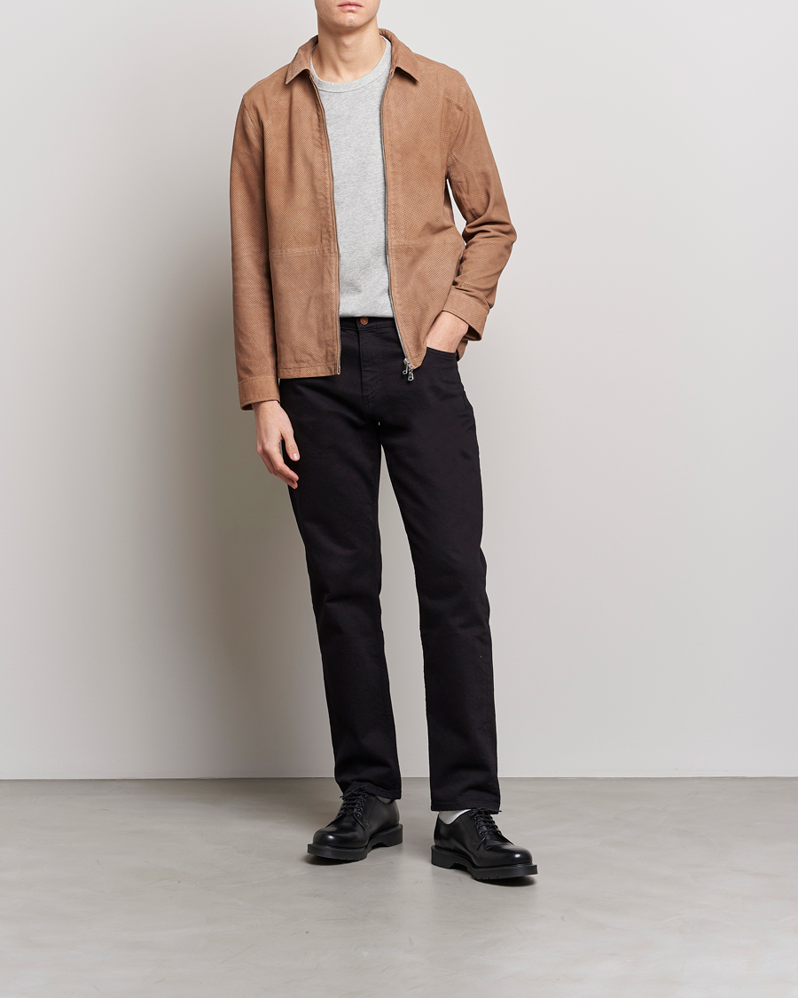 Uomini | Giacche | J.Lindeberg | Jonah Perforated Suede Overshirt Tiger Brown