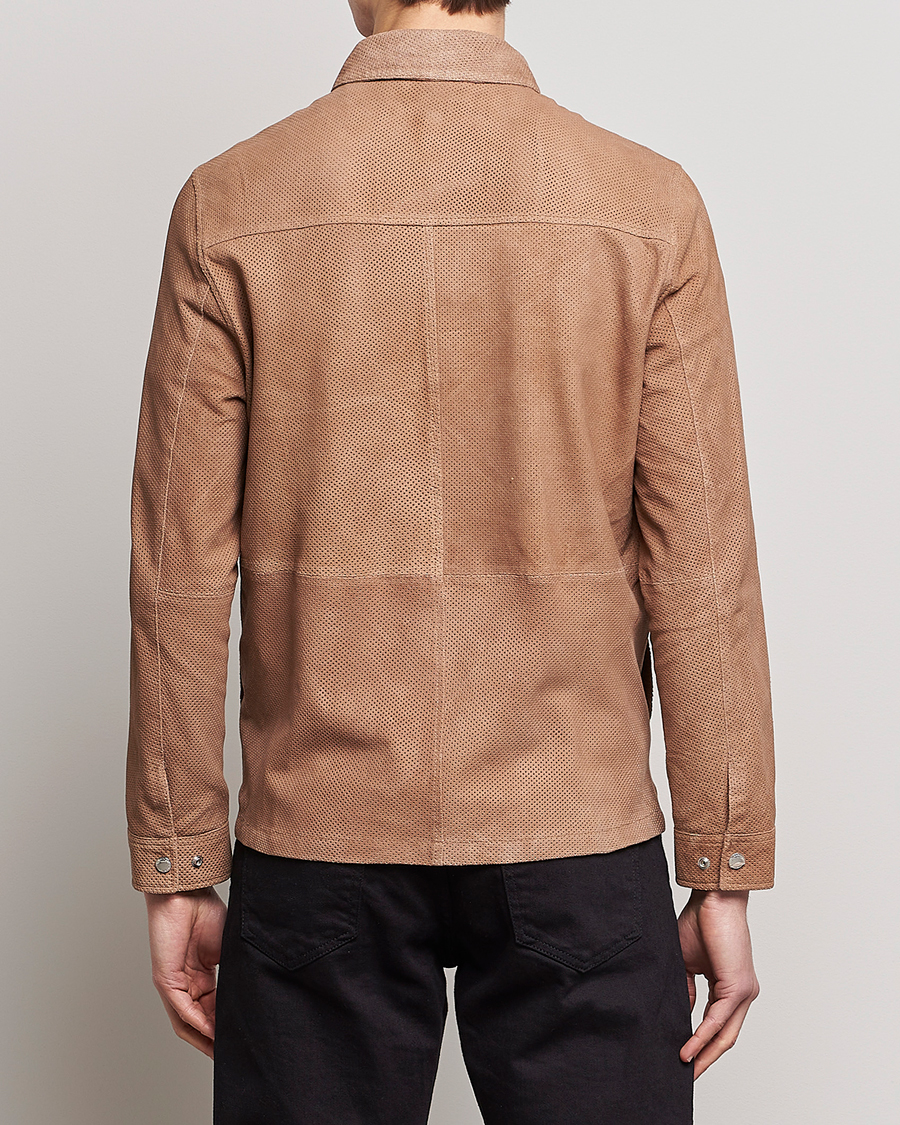 Uomini | Giacche | J.Lindeberg | Jonah Perforated Suede Overshirt Tiger Brown