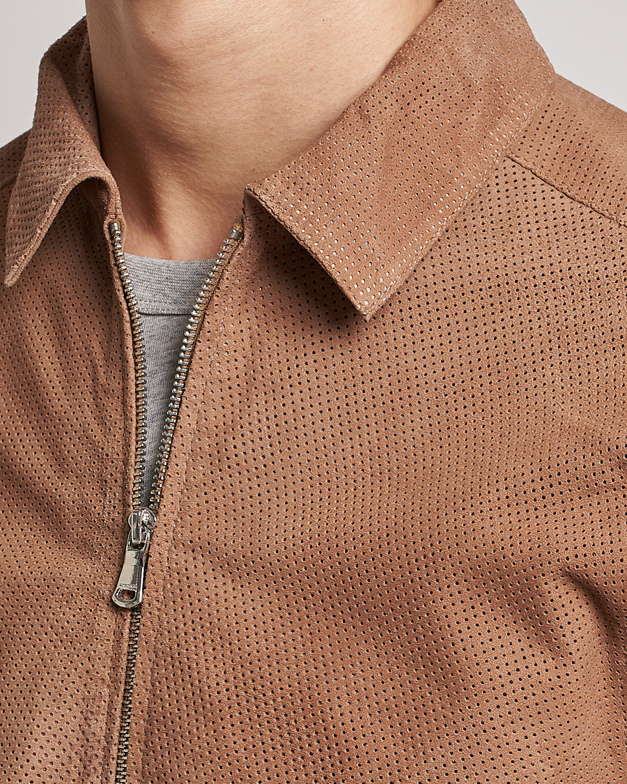 Uomini | Giacche | J.Lindeberg | Jonah Perforated Suede Overshirt Tiger Brown