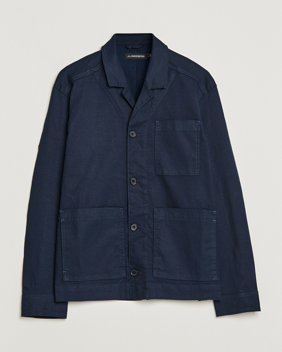 Uomini | Camicie | J.Lindeberg | Errol Linen/Cotton Workwear Overshirt Navy