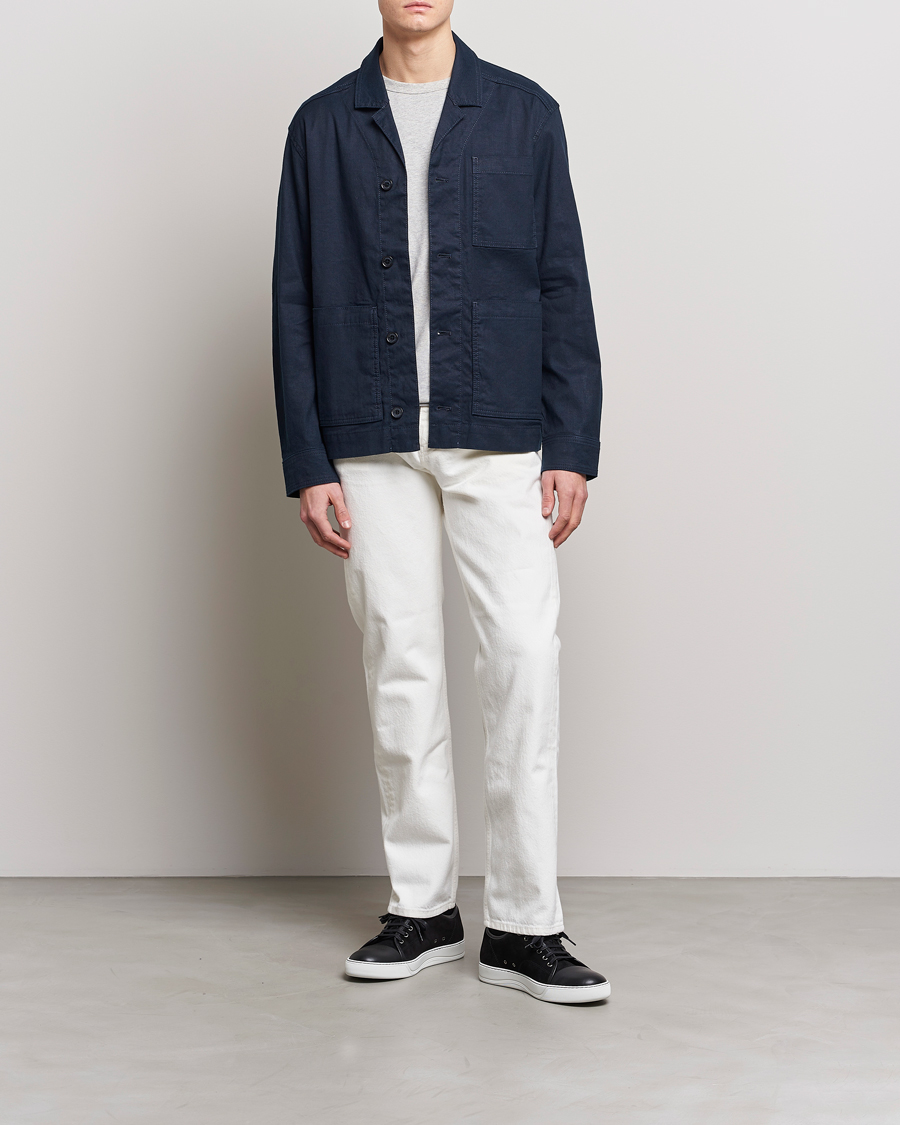 Uomini | Camicie | J.Lindeberg | Errol Linen/Cotton Workwear Overshirt Navy