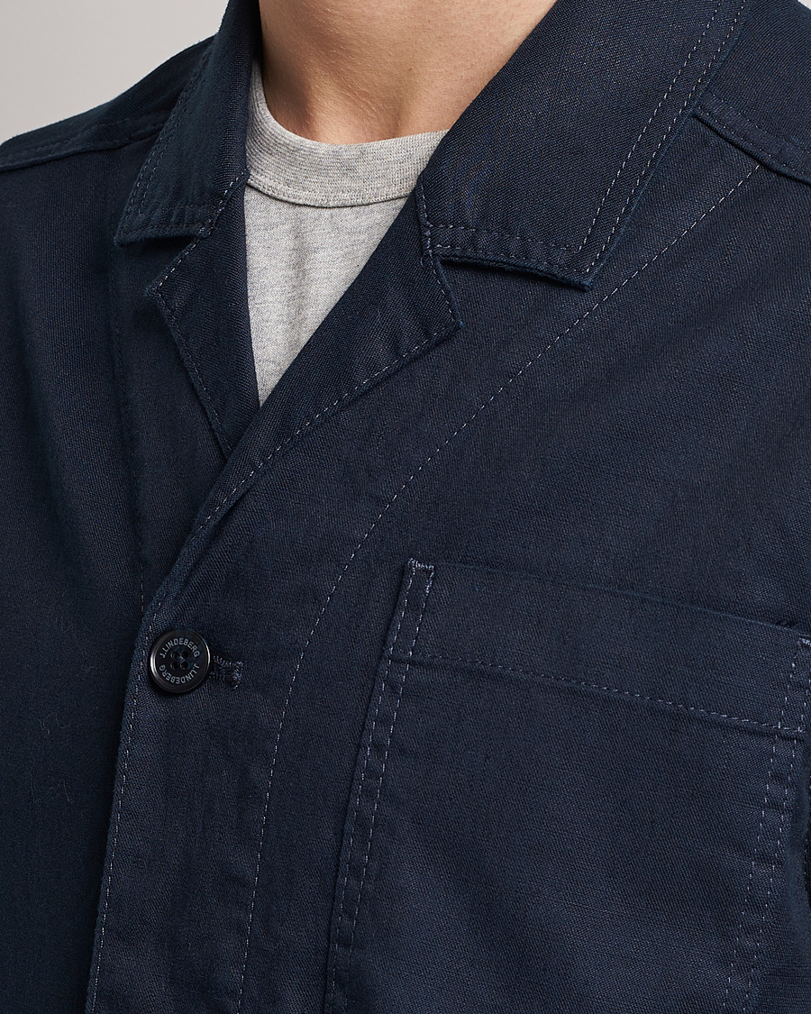 Uomini | Camicie | J.Lindeberg | Errol Linen/Cotton Workwear Overshirt Navy