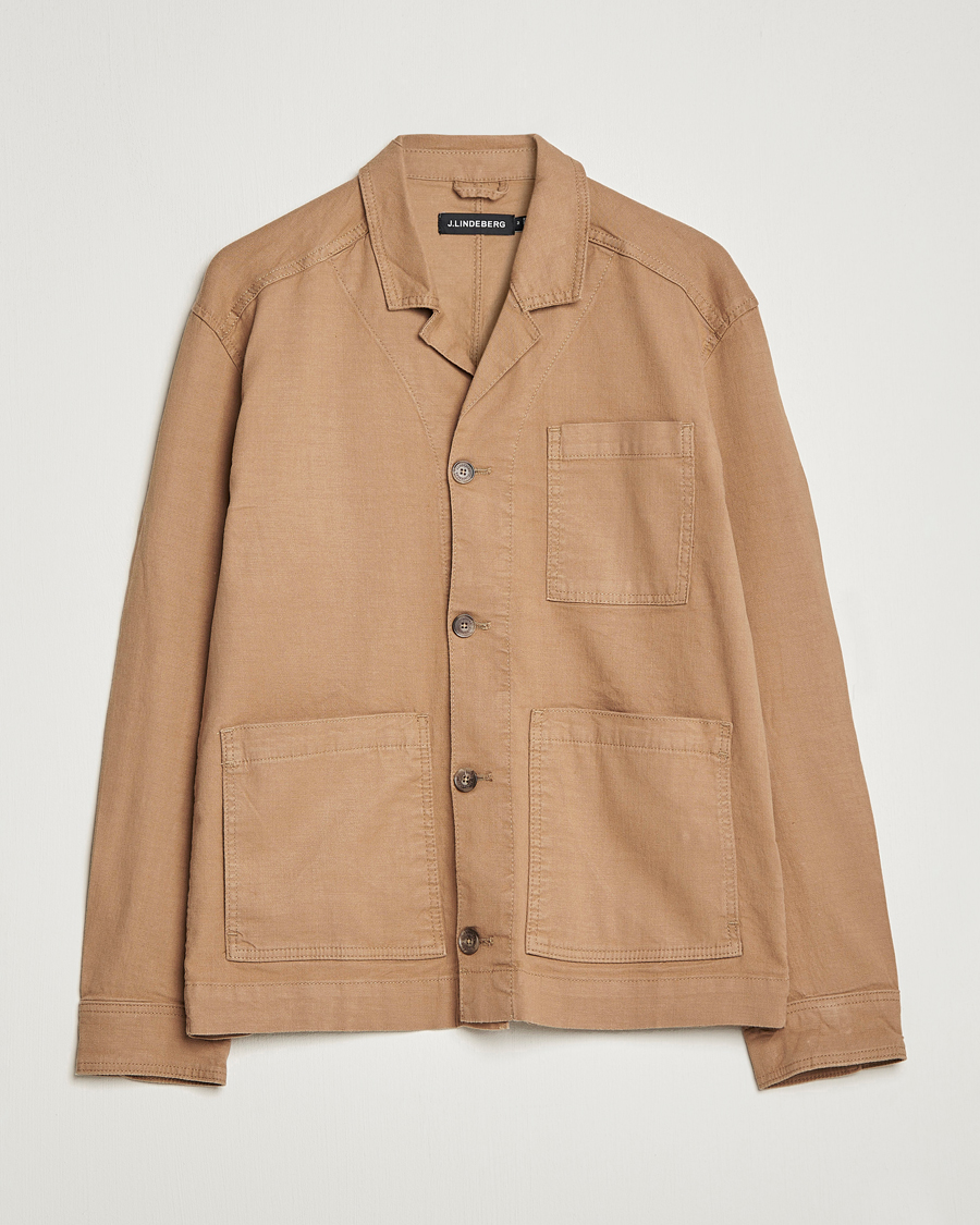 Uomini | Camicie | J.Lindeberg | Errol Linen/Cotton Workwear Overshirt Tiger Brown