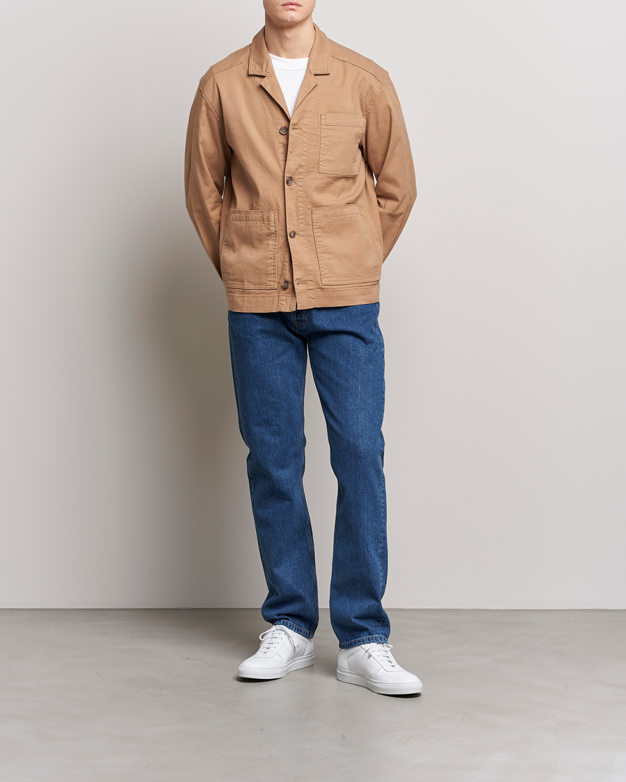 Uomini | Camicie | J.Lindeberg | Errol Linen/Cotton Workwear Overshirt Tiger Brown