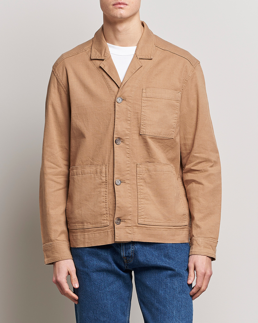 Uomini | Camicie | J.Lindeberg | Errol Linen/Cotton Workwear Overshirt Tiger Brown