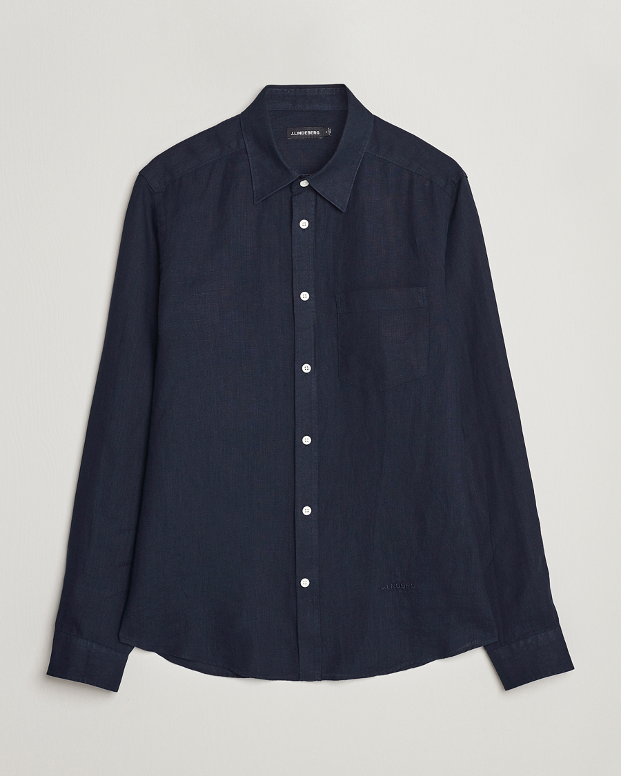 Uomini | Camicie | J.Lindeberg | Slim Fit Clean Linen Shirt Navy