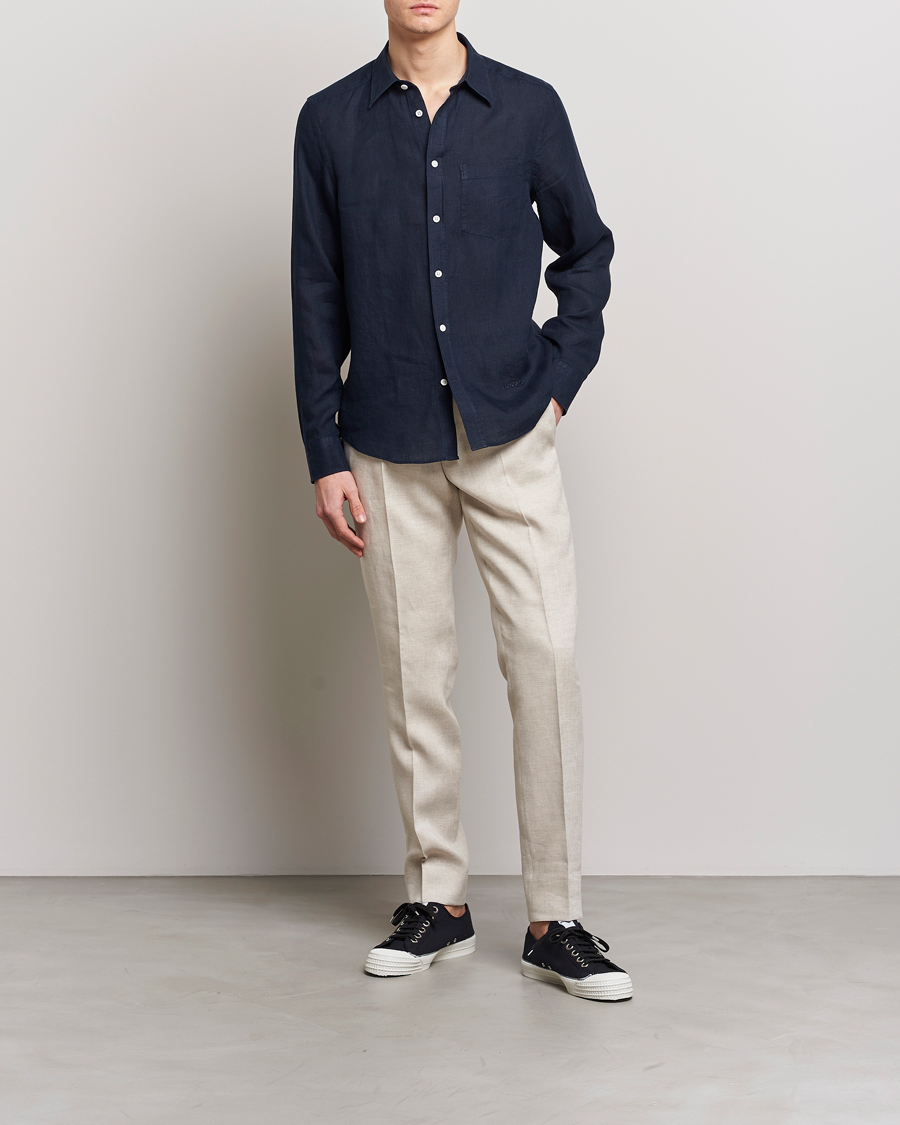 Uomini | Camicie | J.Lindeberg | Slim Fit Clean Linen Shirt Navy