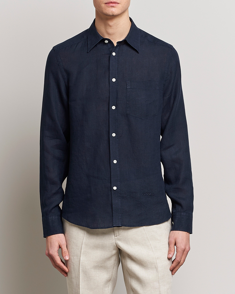 Uomini | Camicie | J.Lindeberg | Slim Fit Clean Linen Shirt Navy