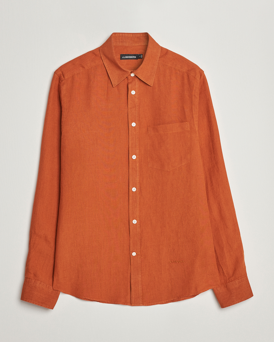 Uomini | Camicie | J.Lindeberg | Slim Fit Clean Linen Shirt Bombay Brown