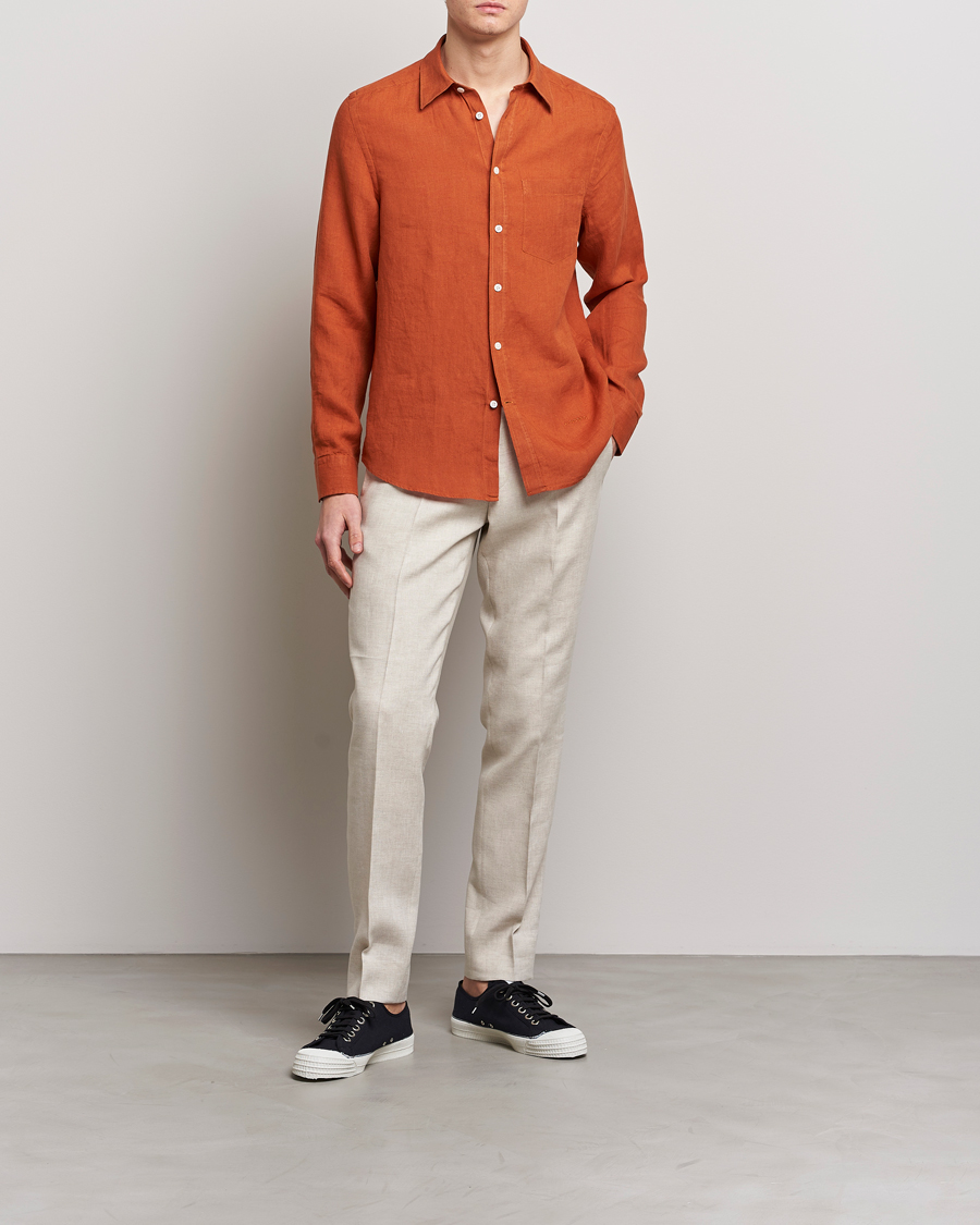 Uomini | Camicie | J.Lindeberg | Slim Fit Clean Linen Shirt Bombay Brown