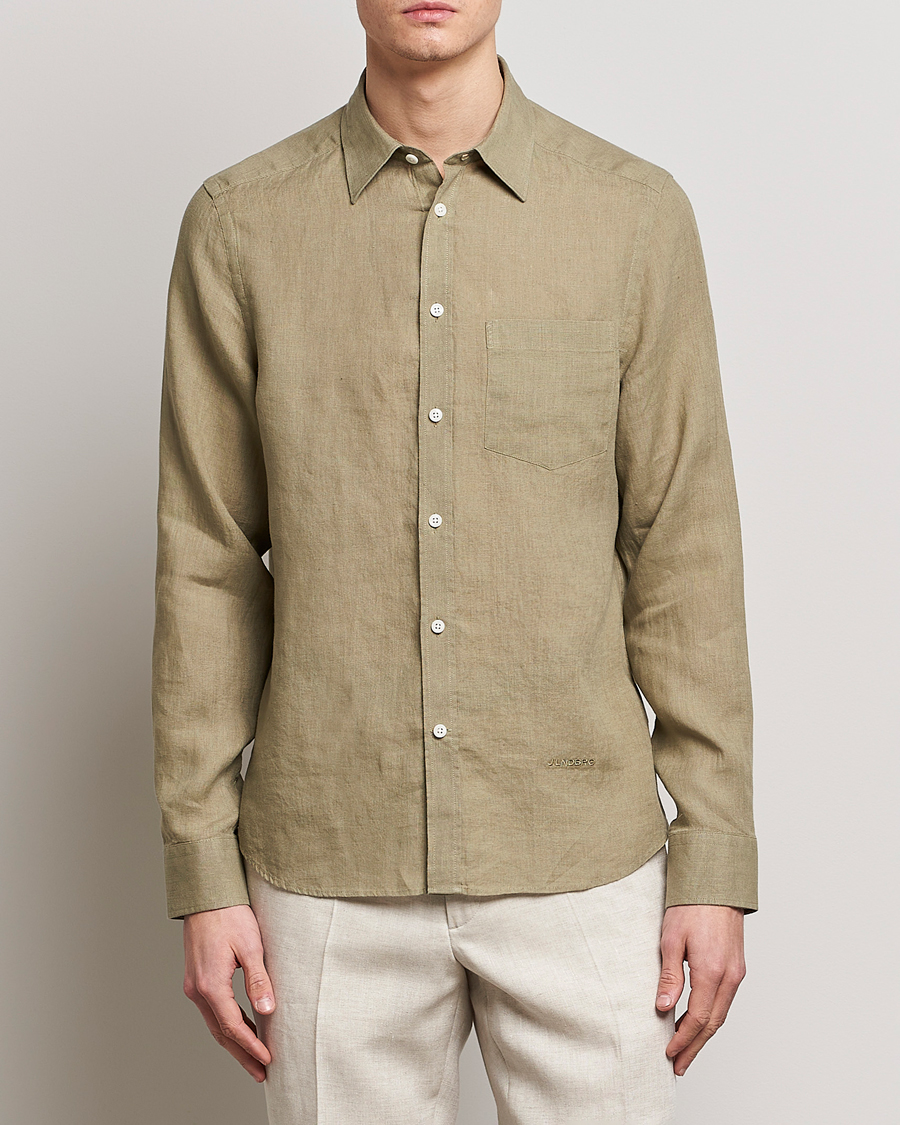 Uomini | Camicie | J.Lindeberg | Slim Fit Clean Linen Shirt Aloe