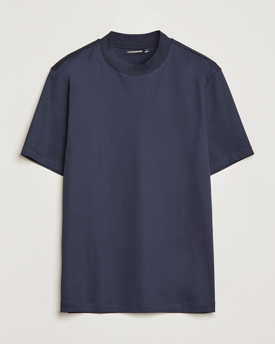 Uomini | T-shirt | J.Lindeberg | Ace Mock Neck Mercerized Cotton T-Shirt Navy
