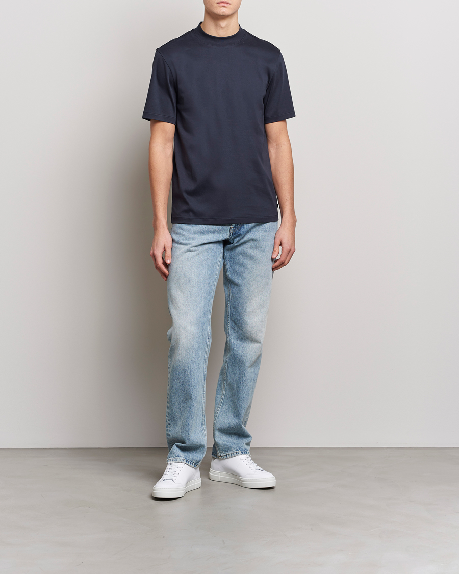 Uomini | T-shirt | J.Lindeberg | Ace Mock Neck Mercerized Cotton T-Shirt Navy