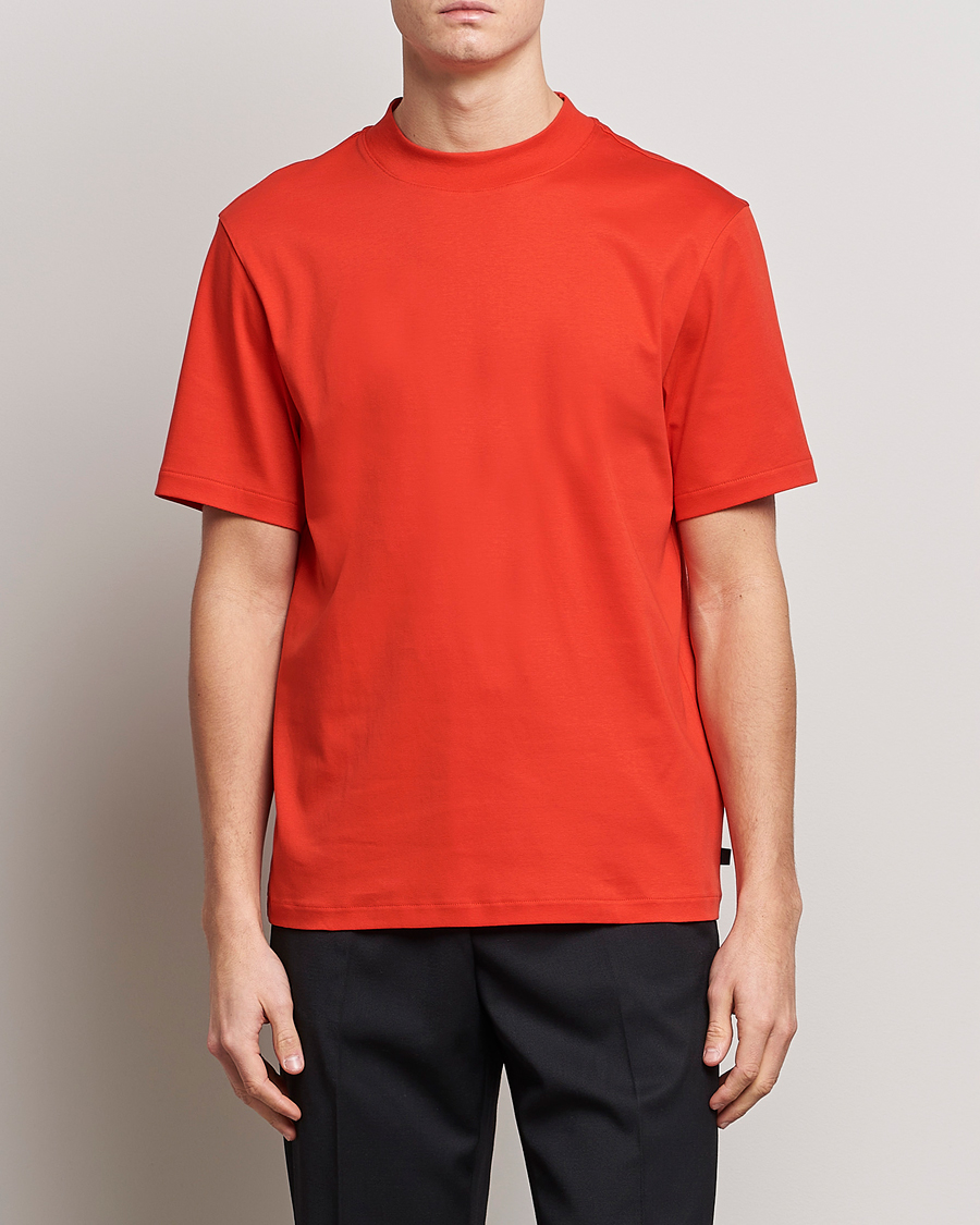 Uomini | T-shirt | J.Lindeberg | Ace Mock Neck Mercerized Cotton T-Shirt Fiery Red