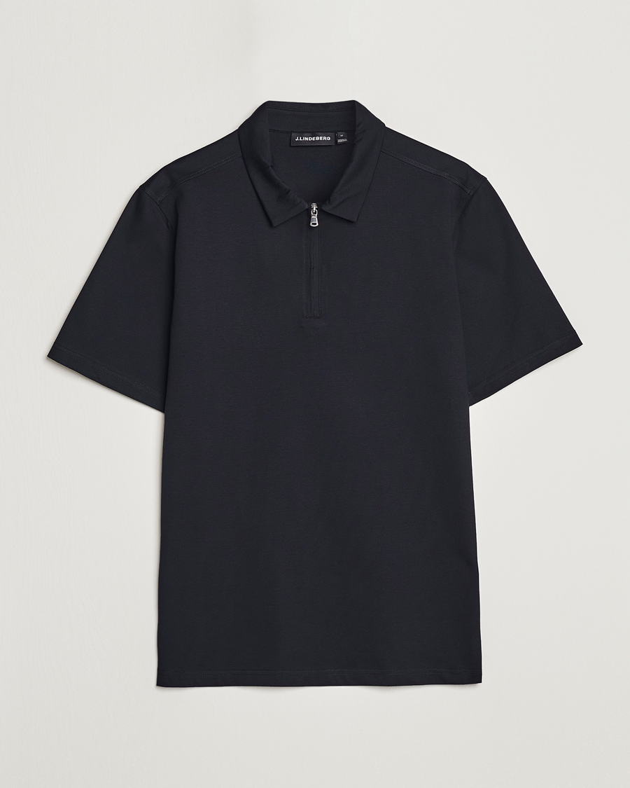 Uomini | Polo | J.Lindeberg | Asher Zip Mercerized Cotton Polo Black
