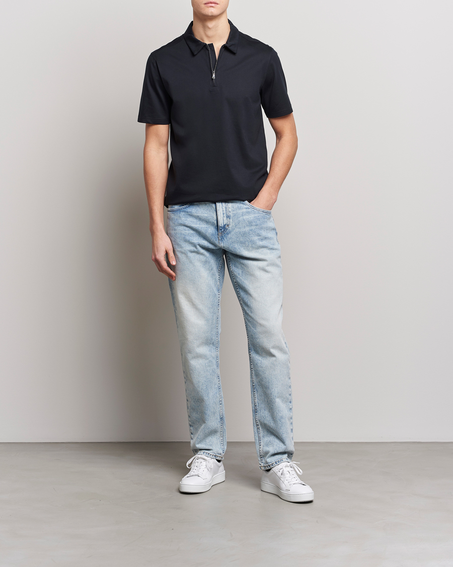 Uomini | Polo | J.Lindeberg | Asher Zip Mercerized Cotton Polo Black