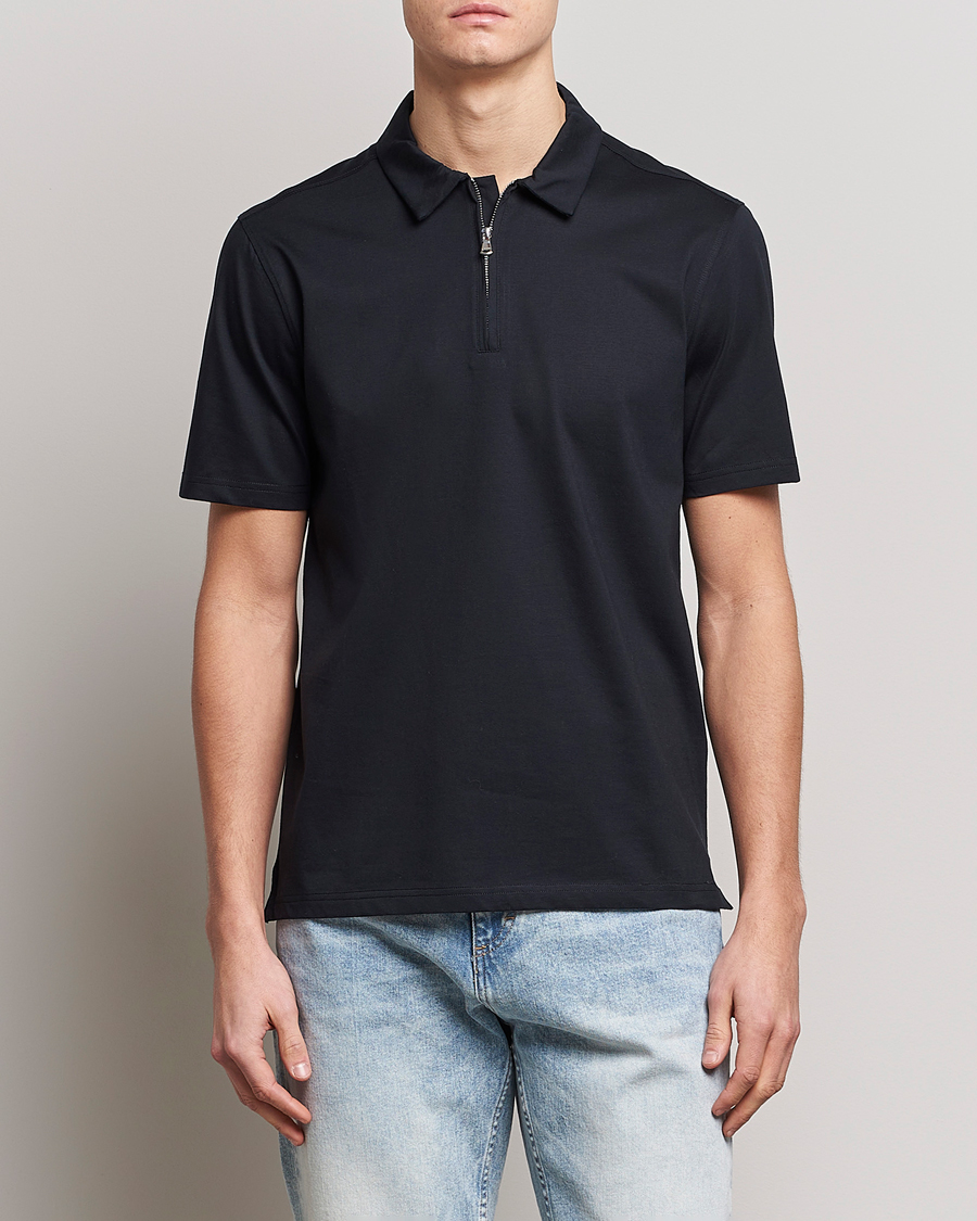 Uomini | Polo | J.Lindeberg | Asher Zip Mercerized Cotton Polo Black
