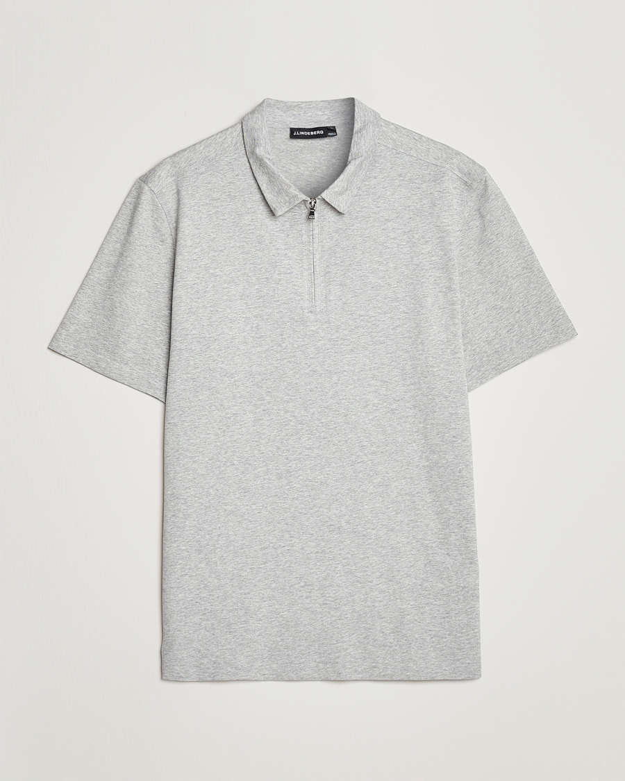 Uomini | Polo | J.Lindeberg | Asher Zip Mercerized Cotton Polo Light Grey Melange