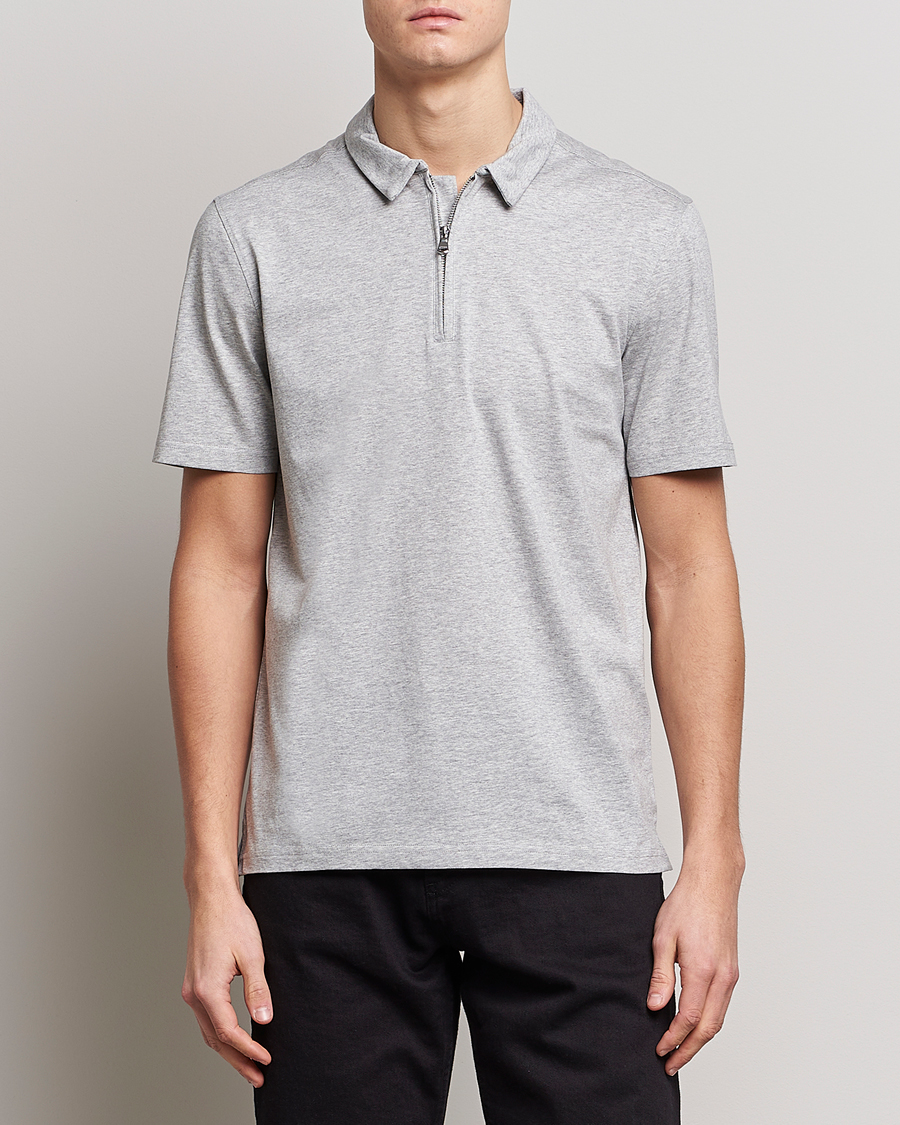 Uomini | Polo | J.Lindeberg | Asher Zip Mercerized Cotton Polo Light Grey Melange