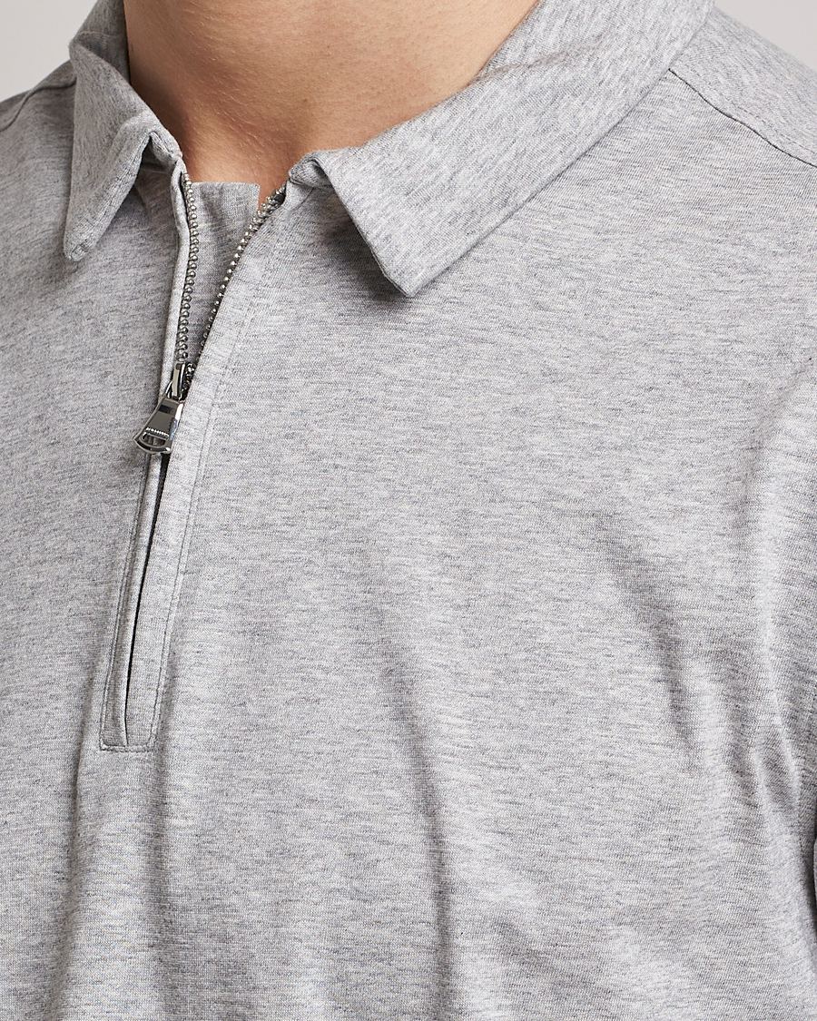 Uomini | Polo | J.Lindeberg | Asher Zip Mercerized Cotton Polo Light Grey Melange
