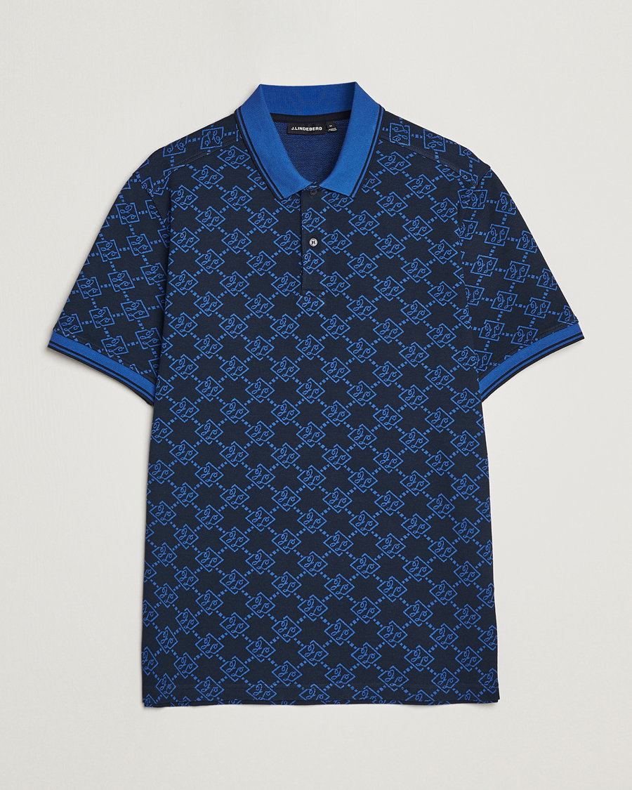 Uomini | Polo | J.Lindeberg | Deklan Organic Cotton Jacquard Polo Navy