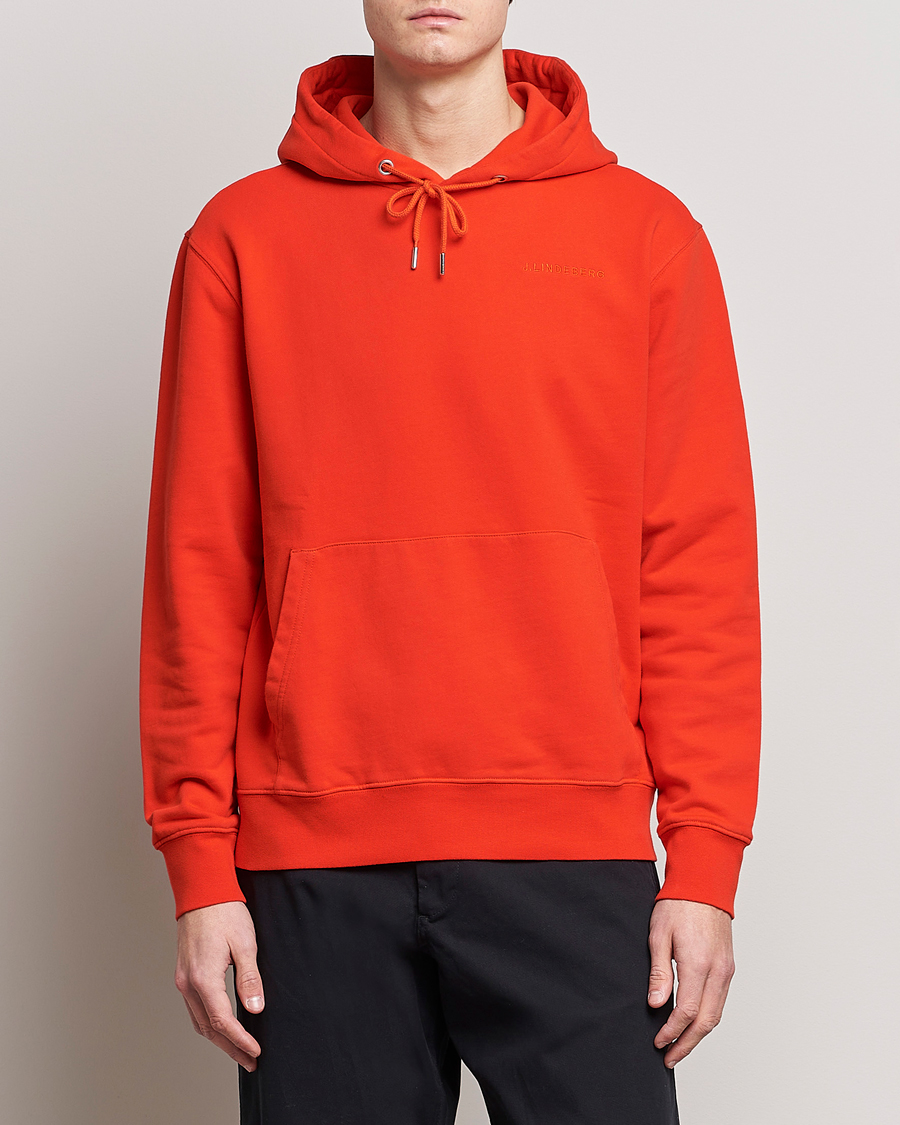 Uomini | Maglieria | J.Lindeberg | Chip Cotton Hoodie Fiery Red