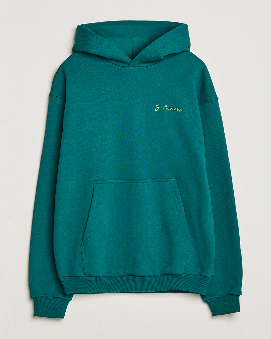 Uomini | Maglieria | J.Lindeberg | Karson Graphic Organic Cotton Hoodie Rain Forest