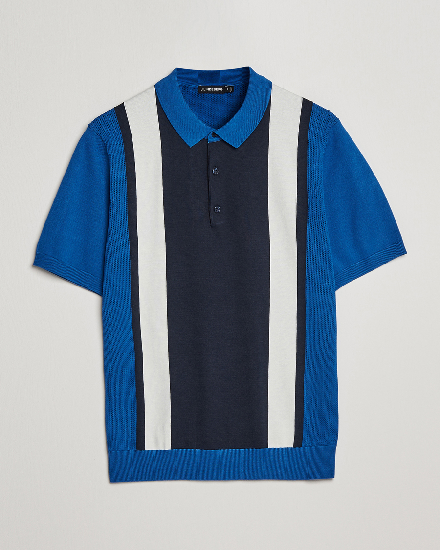 Uomini | Polo | J.Lindeberg | Rey Stripe Knitted Polo Navy