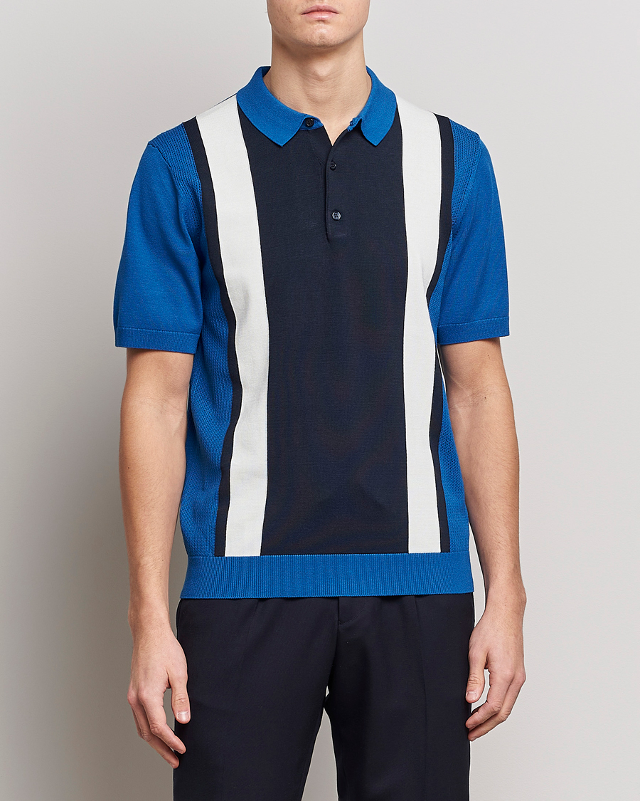 Uomini | Polo | J.Lindeberg | Rey Stripe Knitted Polo Navy