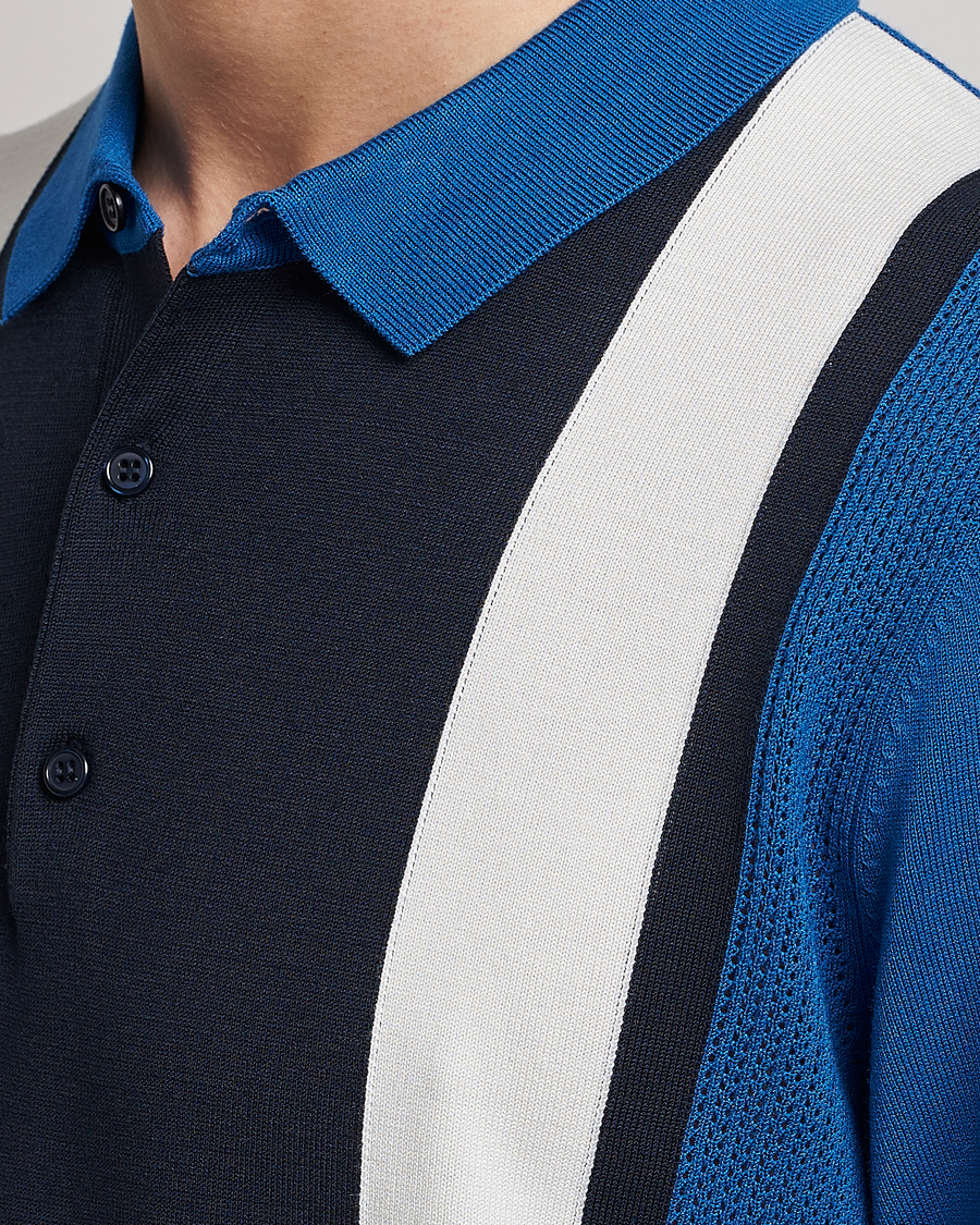 Uomini | Polo | J.Lindeberg | Rey Stripe Knitted Polo Navy