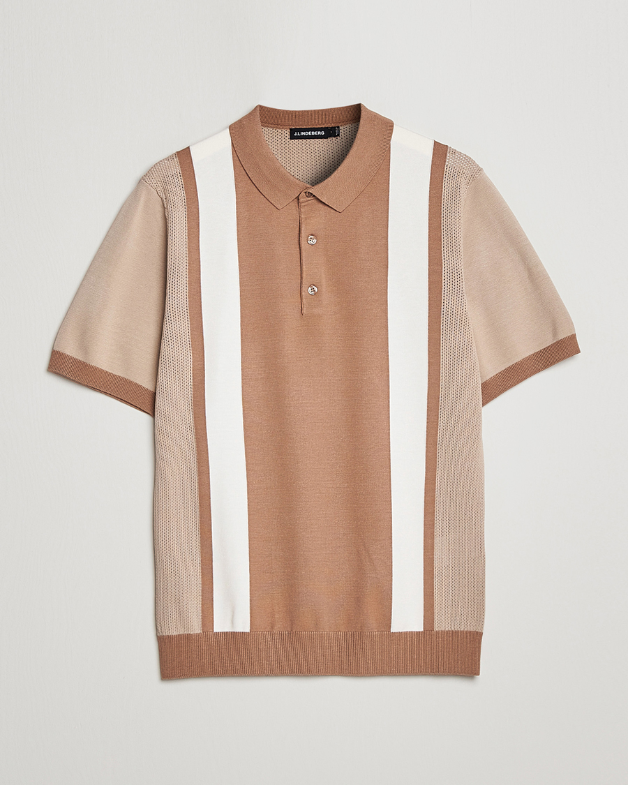 Uomini | Polo | J.Lindeberg | Rey Stripe Knitted Polo Tiger Brown
