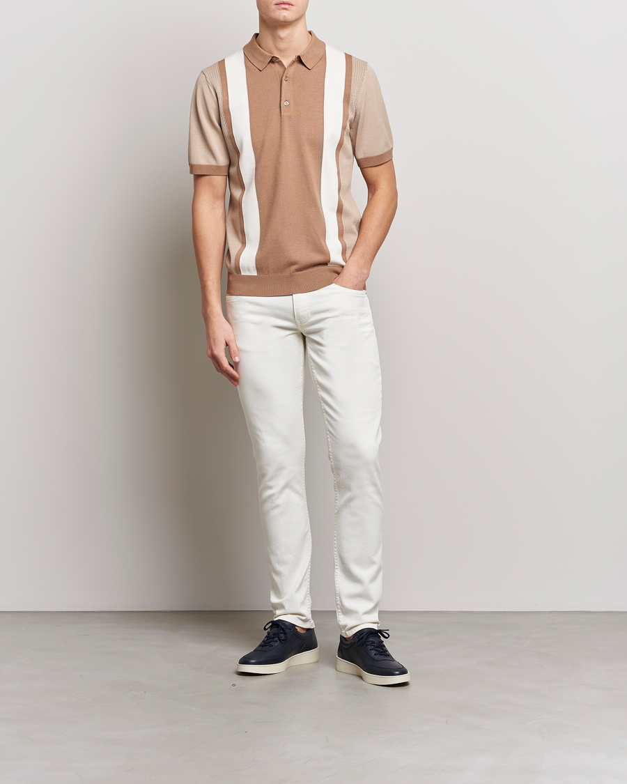 Uomini | Polo | J.Lindeberg | Rey Stripe Knitted Polo Tiger Brown