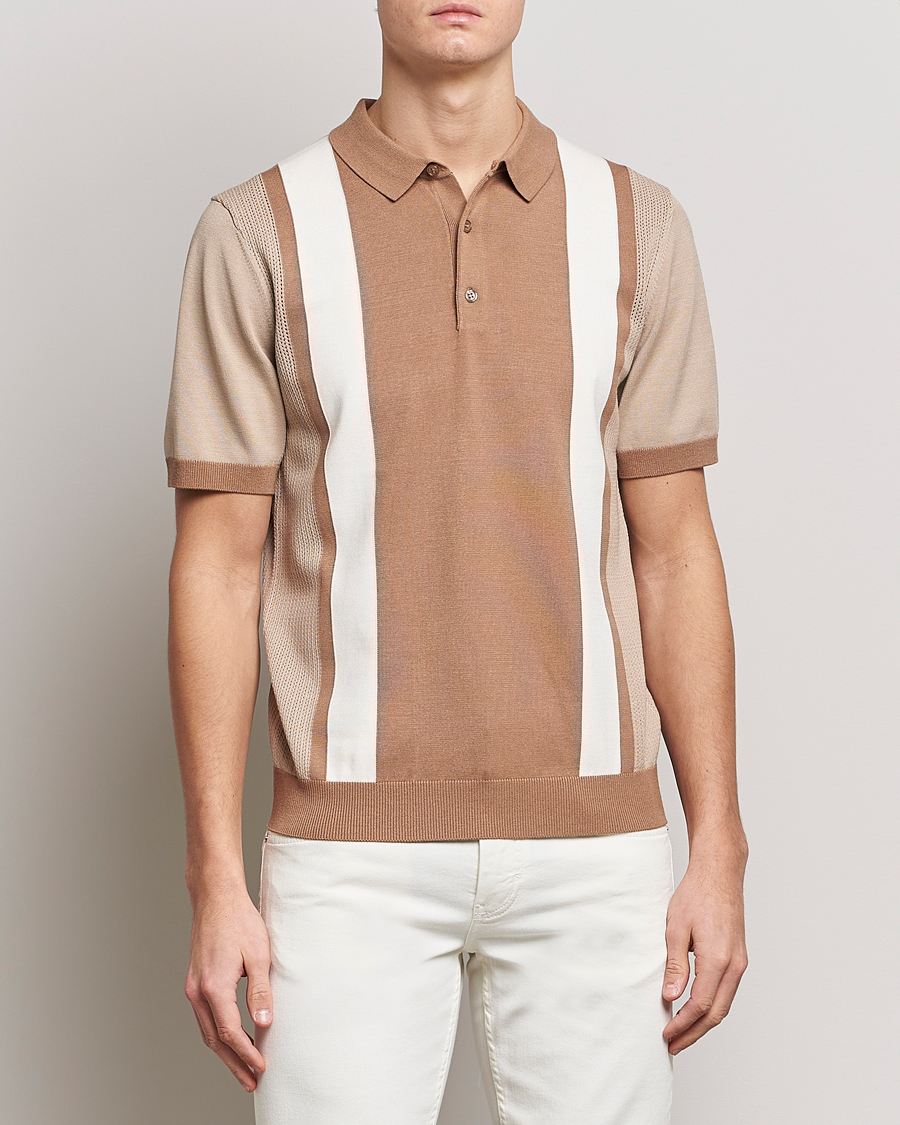 Uomini | Polo | J.Lindeberg | Rey Stripe Knitted Polo Tiger Brown