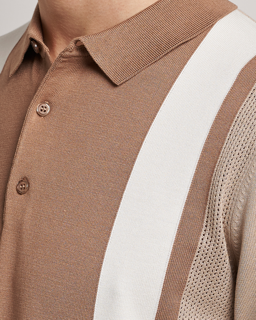Uomini | Polo | J.Lindeberg | Rey Stripe Knitted Polo Tiger Brown