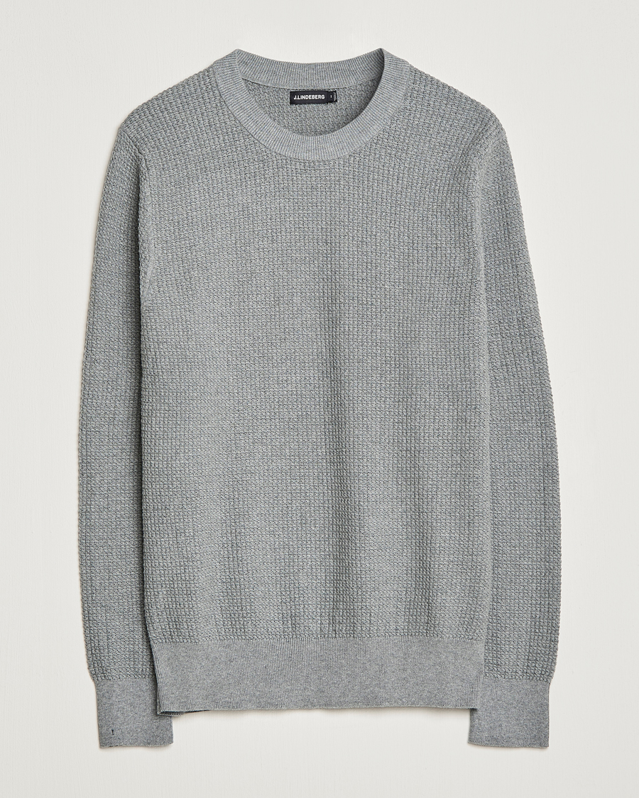 Uomini | Maglieria | J.Lindeberg | Arthur Structure Organic Cotton Crew Neck Light Grey