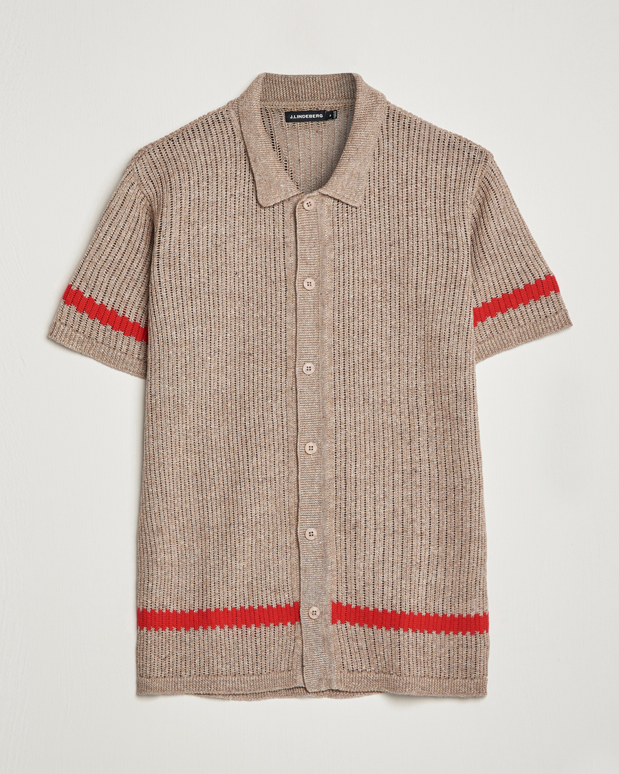 Uomini | Camicie | J.Lindeberg | Sky Knitted Linen/Merino Short Sleeve Shirt Beige