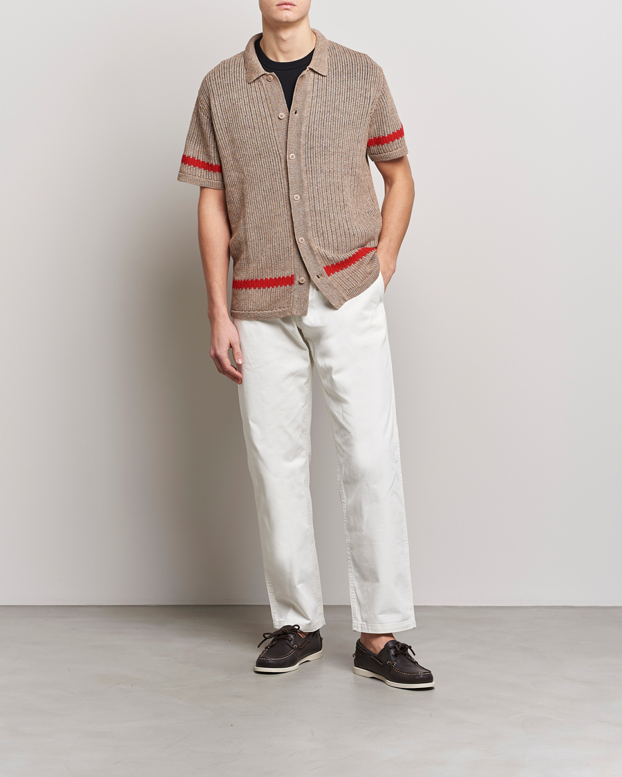 Uomini | Camicie | J.Lindeberg | Sky Knitted Linen/Merino Short Sleeve Shirt Beige