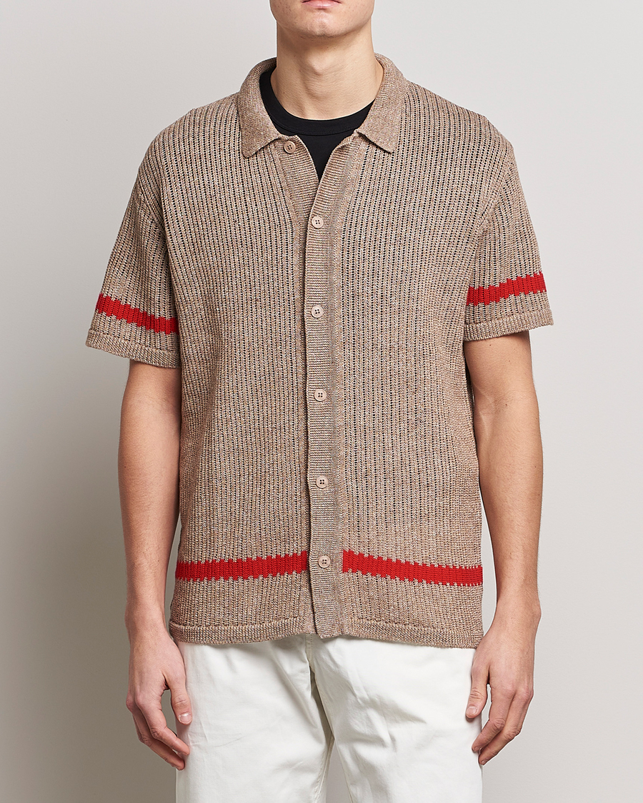 Uomini | Camicie | J.Lindeberg | Sky Knitted Linen/Merino Short Sleeve Shirt Beige