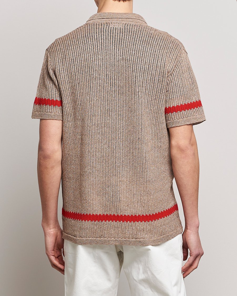Uomini | Camicie | J.Lindeberg | Sky Knitted Linen/Merino Short Sleeve Shirt Beige