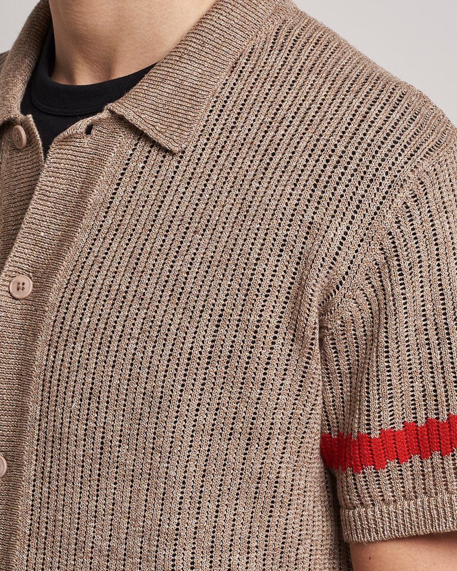 Uomini | Camicie | J.Lindeberg | Sky Knitted Linen/Merino Short Sleeve Shirt Beige