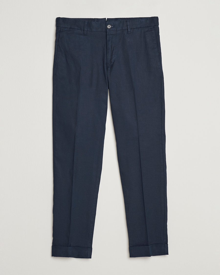 Uomini | Pantaloni | J.Lindeberg | Grant Stretch Cotton/Linen Trousers Navy