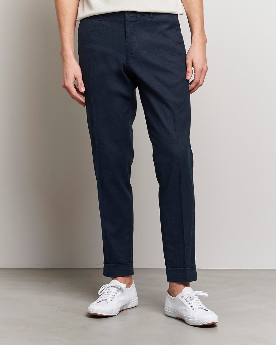 Uomini | Pantaloni | J.Lindeberg | Grant Stretch Cotton/Linen Trousers Navy