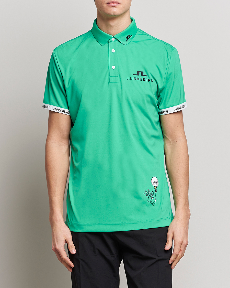 Uomini | Polo | J.Lindeberg | KV PGA Printed Jersey Polo Blarney Green
