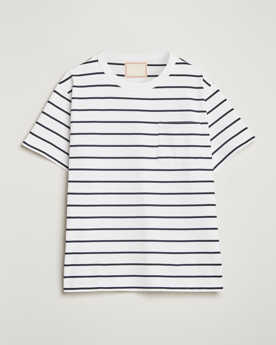 Uomini | T-shirt | Jeanerica | Hervé Striped Heacy Crew Neck T-Shirt White/Navy