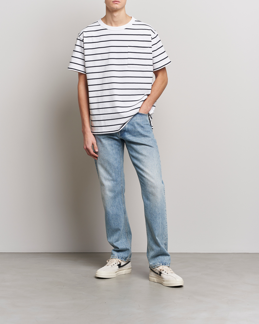 Uomini | T-shirt | Jeanerica | Hervé Striped Heacy Crew Neck T-Shirt White/Navy