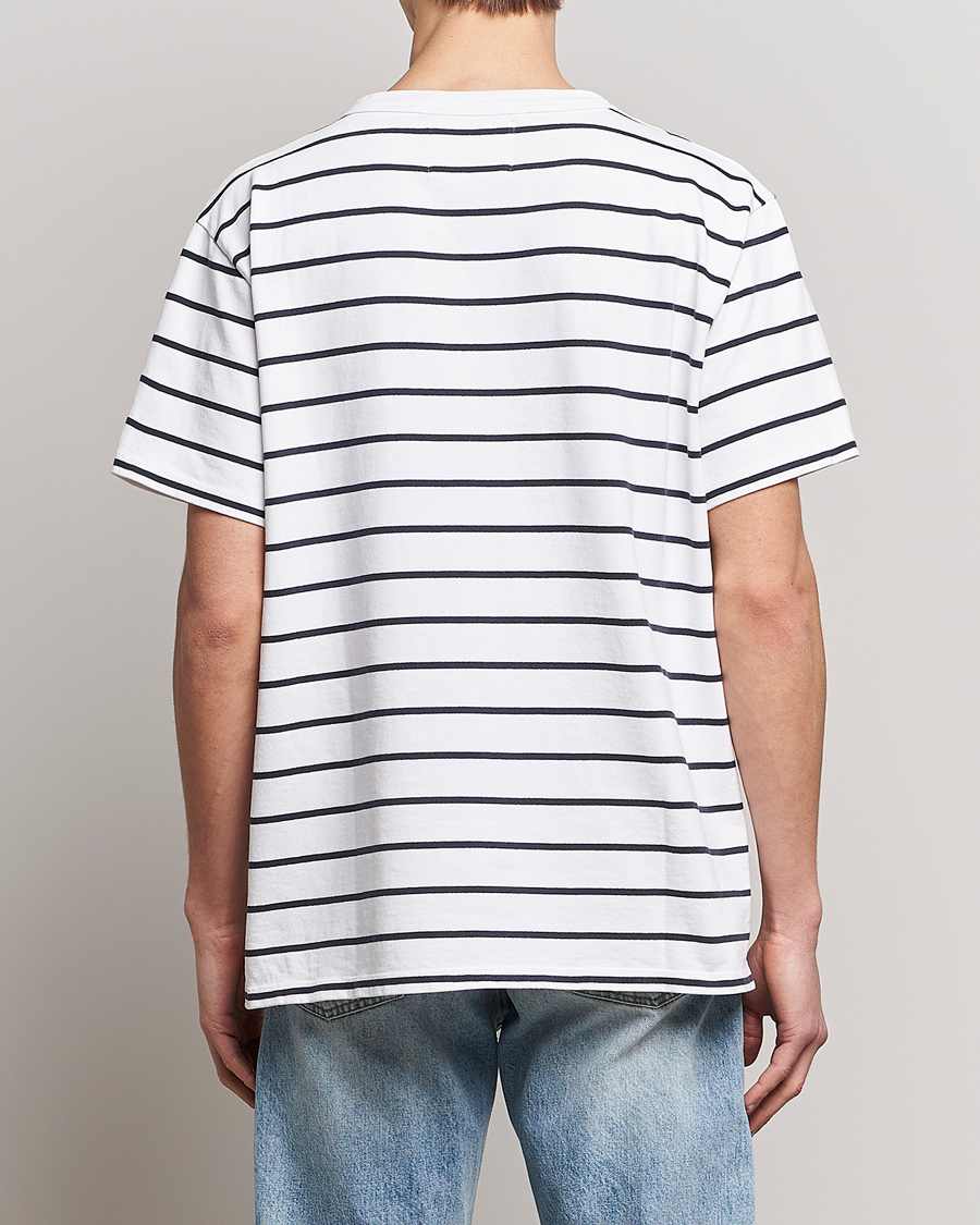 Uomini | T-shirt | Jeanerica | Hervé Striped Heacy Crew Neck T-Shirt White/Navy