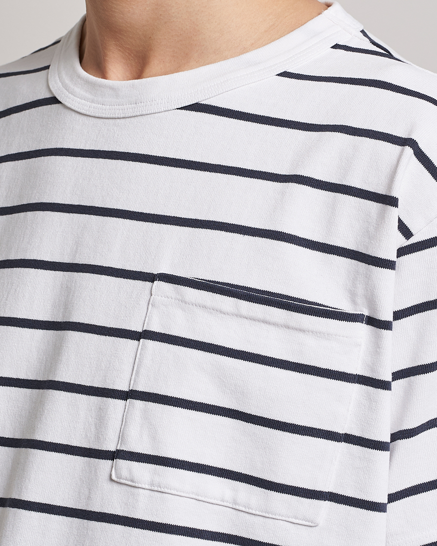 Uomini | T-shirt | Jeanerica | Hervé Striped Heacy Crew Neck T-Shirt White/Navy