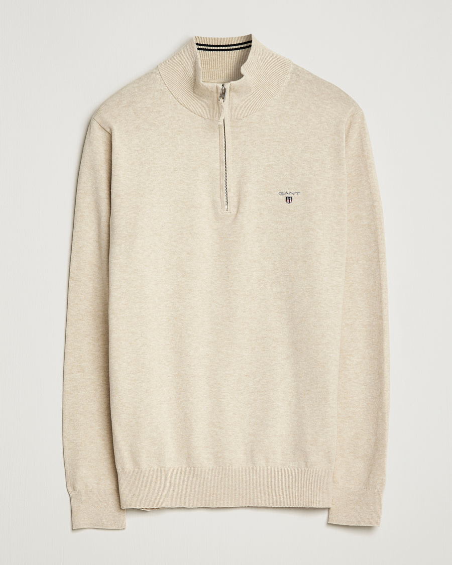 Uomini | Maglieria | GANT | Classic Cotton Half Zip Ocra Melange